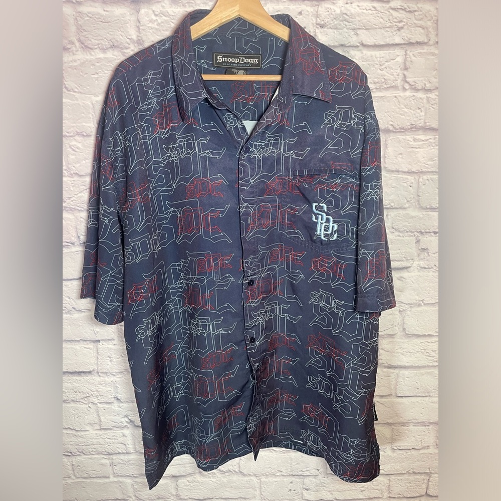 Vintage Snoop Dogg Shirt Mens XXLarge Blue Button‎ Up All Over Print Hip Hop Y2K